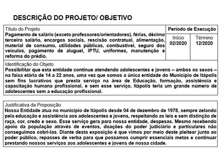 DESCRIÇÃO DO OBJETO DA PARCERIA