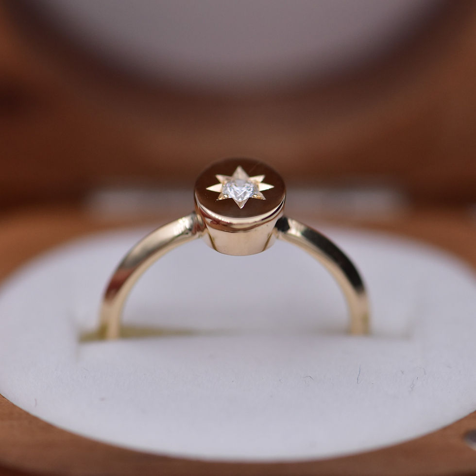 Thumbnail: X U L Oval Star Set Diamond Solitaire. Recycled 9ct Yellow Gold. Size J1/2