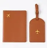 Passport Holder and Luggage Tag PU Leather Airplane Print Cover