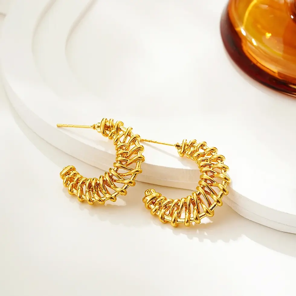 Thumbnail: Twisted Bamboo Gold Hoop Earrings - Small Stainless Steel