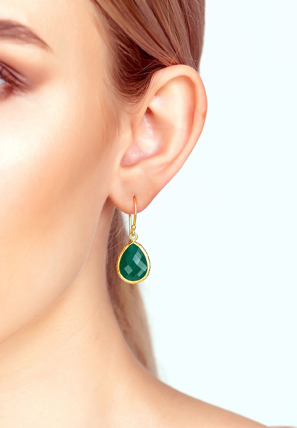 Thumbnail: Petite Drop Earrings Green Onyx Gold