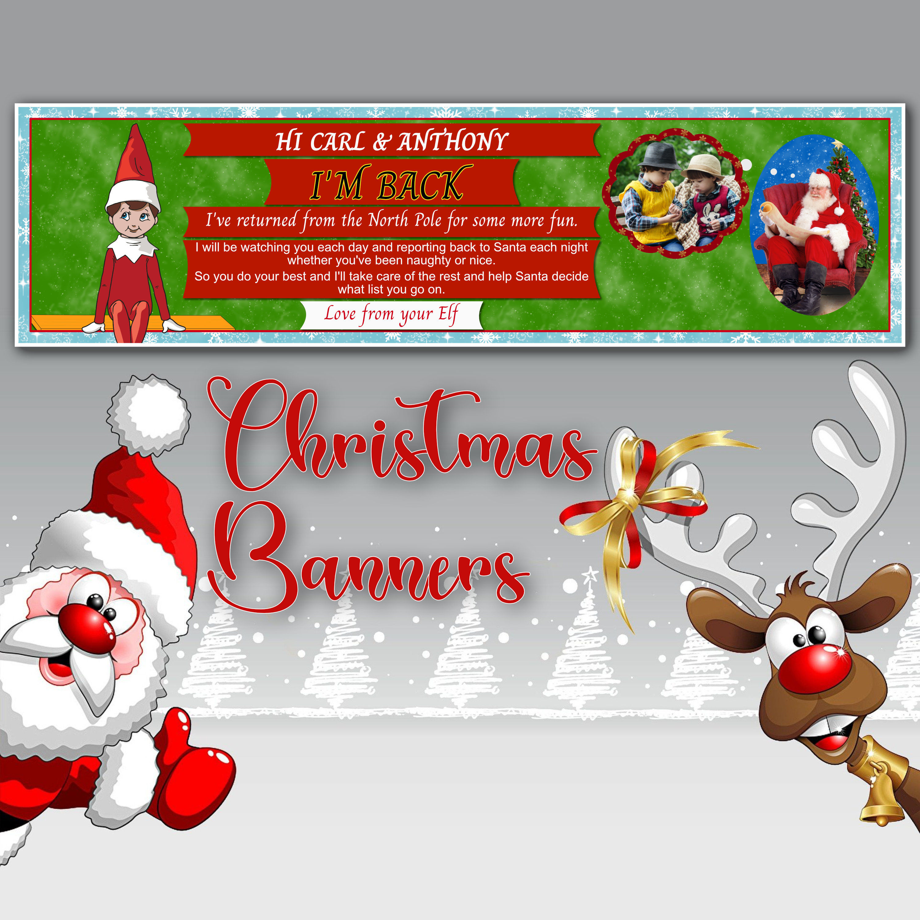 I'm Back... Personalised Christmas Elf Banner with Photo