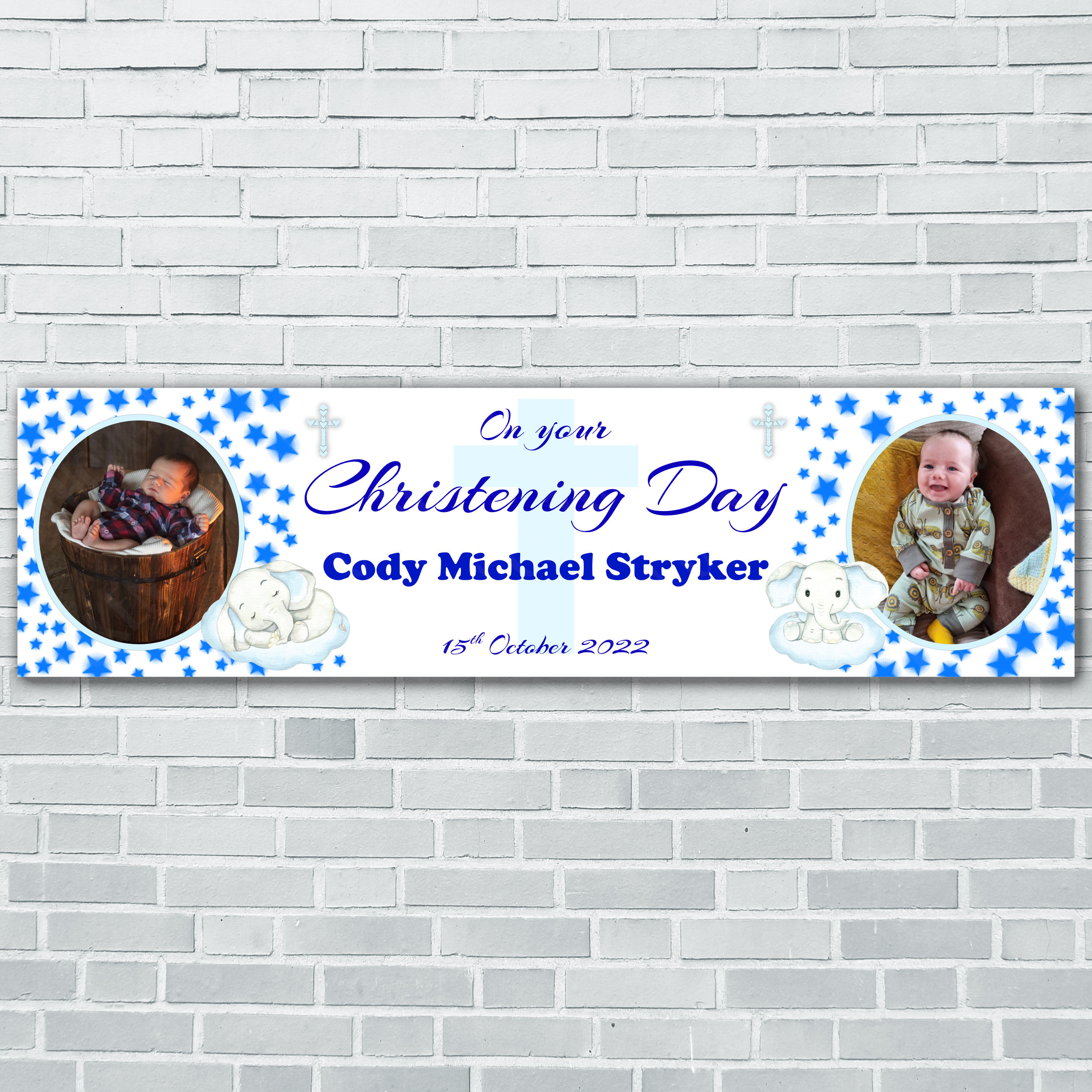 Blue Stars Personalised Christening Banner