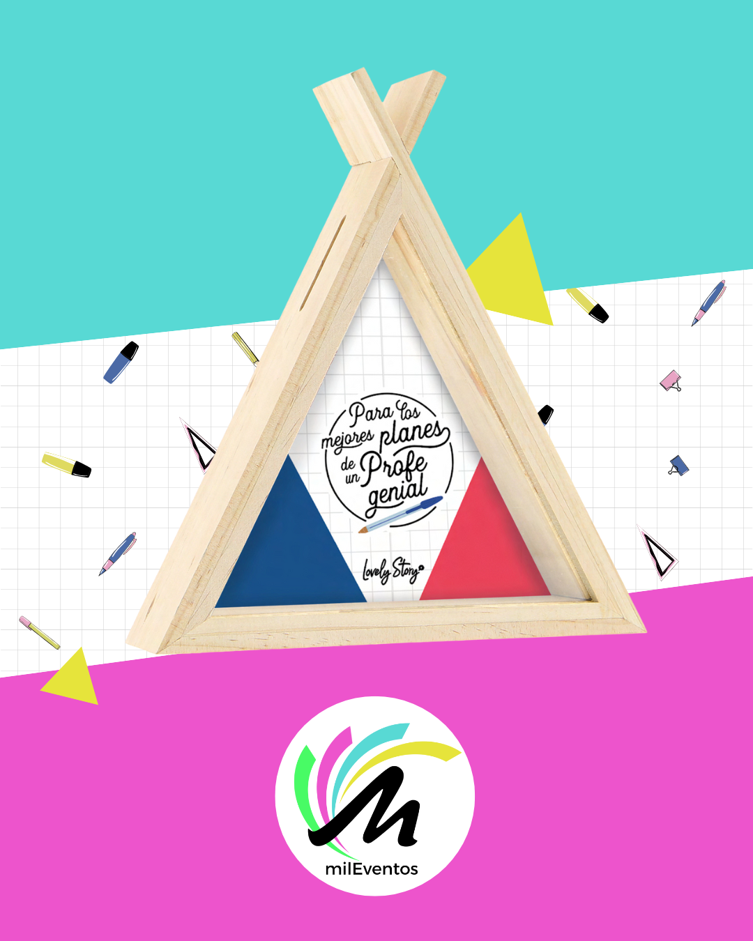 Hucha tipi madera “Para los mejores planes de un profe genial”