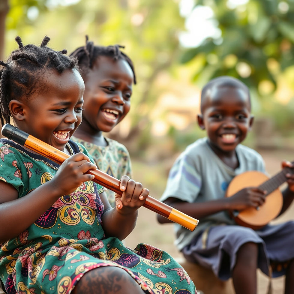 afrikanische Kinder die afrikanische Instrument spielen, gambia, armut, lebendigkeit, lachen.jpg