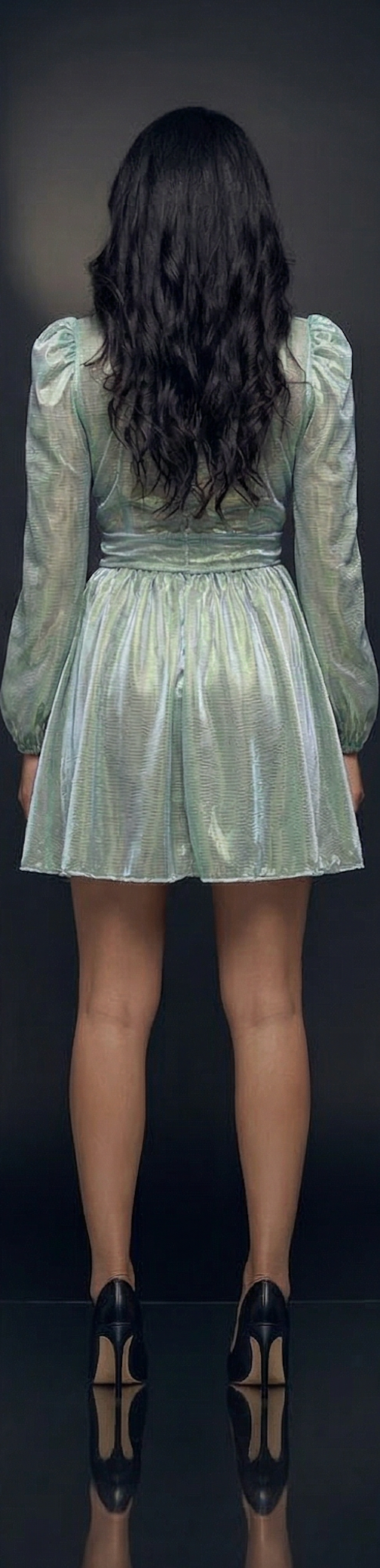 Thumbnail: Sage Glow Satin Tie-Waist Mini Dress