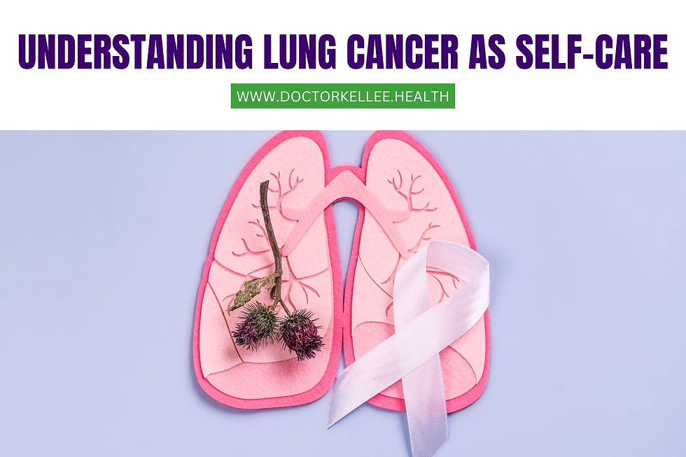 Image of lungs with allergen and lung cancer awareness ribbon