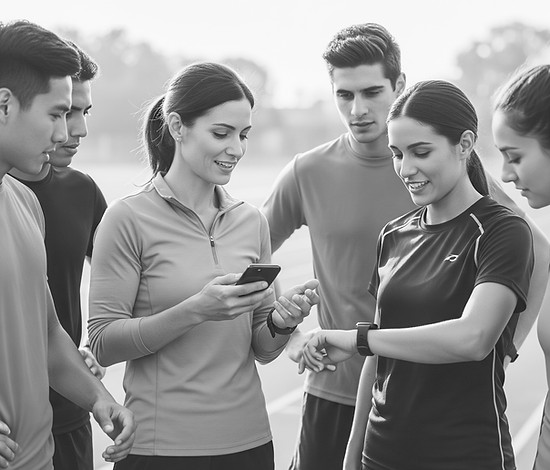 Entrenadora deportiva ayudando a su equipo