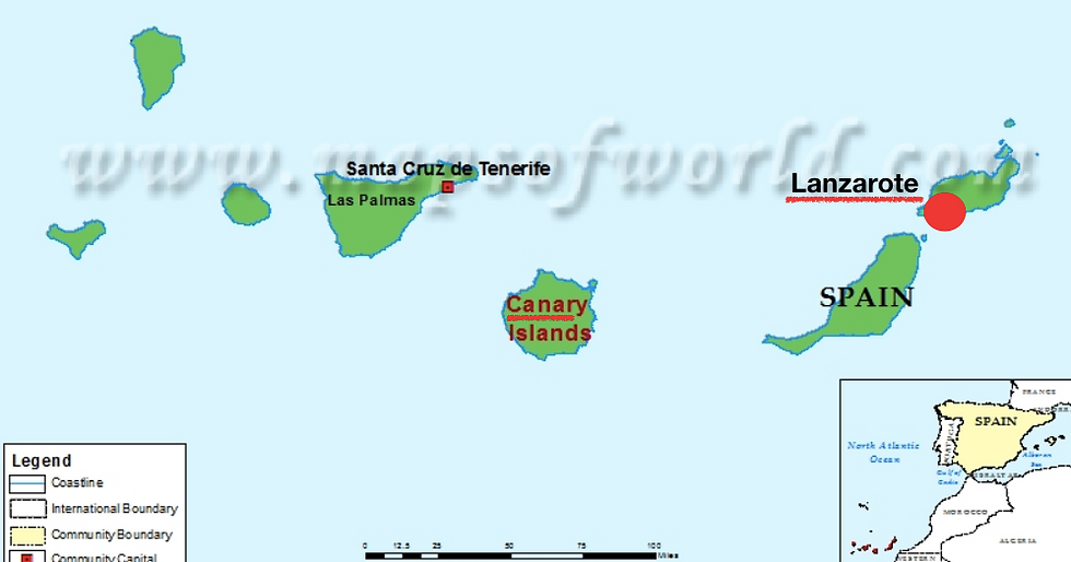 An image of the position of Lanzarote in the Canary Islands.