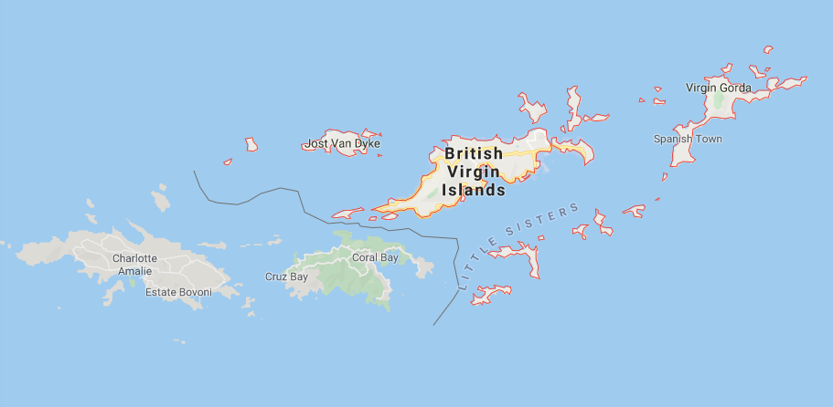 An image of the geography of the BVI and the American Virgin islands