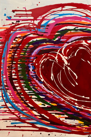 Chaotic heart abstract painting representing a person's last love. 