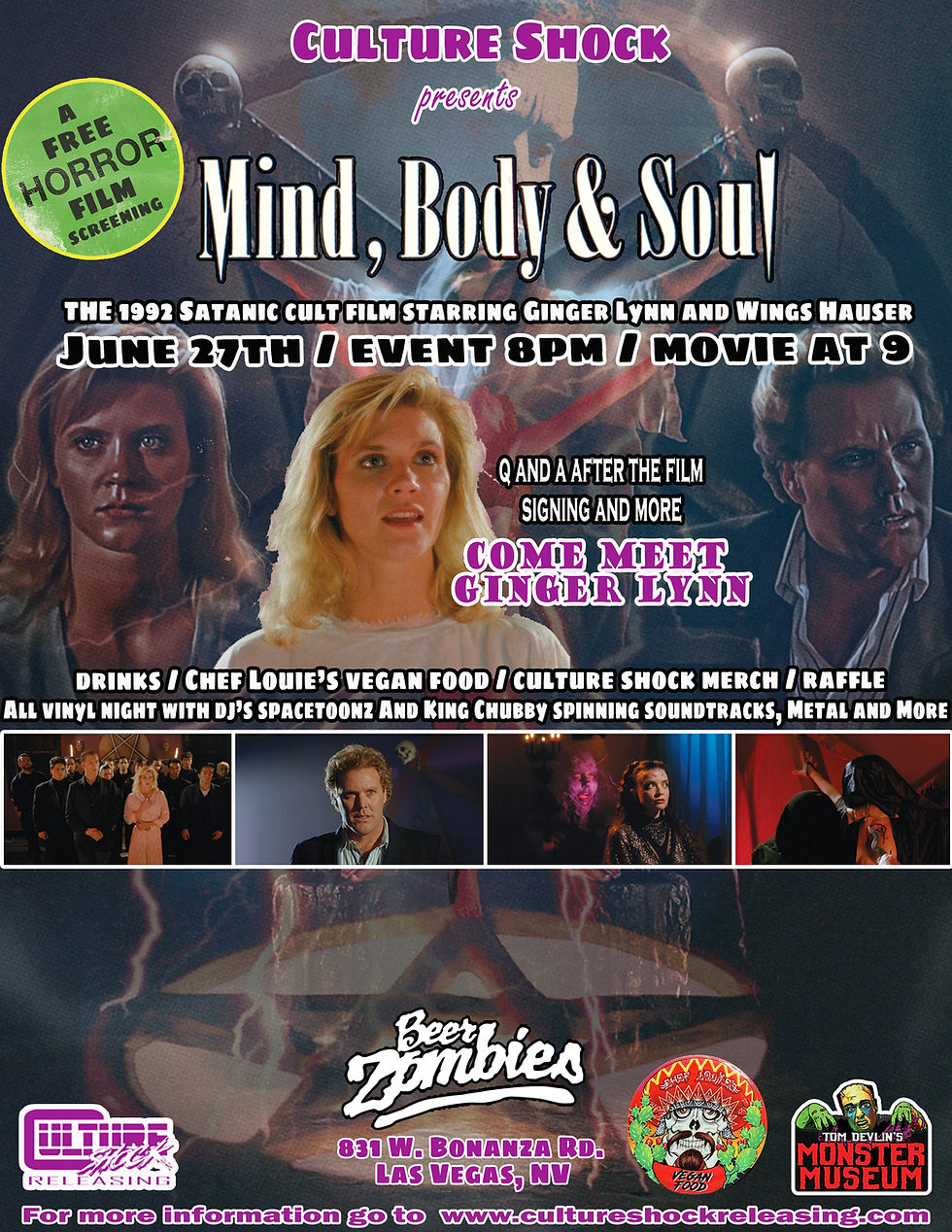 Ginger Lynn Live Q and A, Signing and Mind Body Soul Screening with Culture Shock Beer Launch this weekend - June 27th!