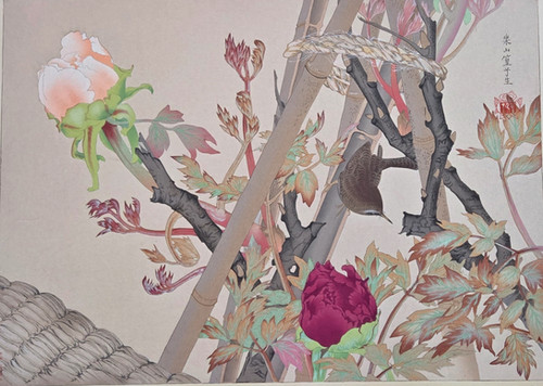 Tsuchiya Rakusan: Budding Peonies and Wren | Joseph Stannard Antiques and Design