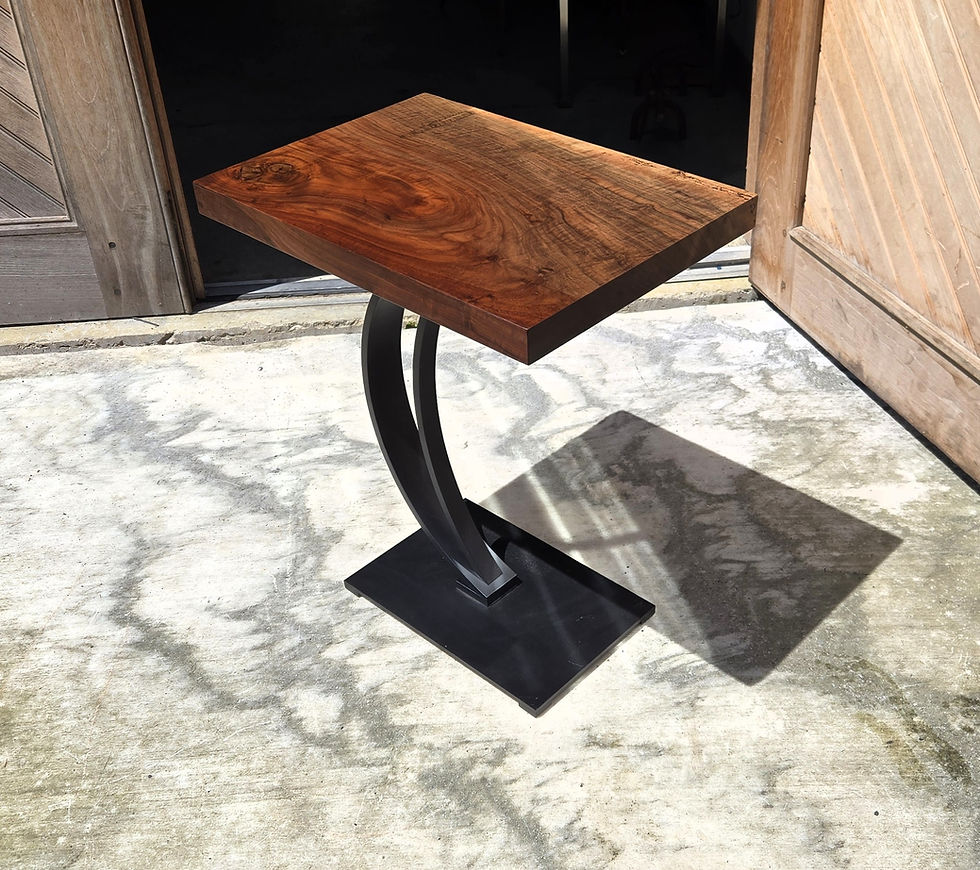 Walnut wood side table with black metal legs