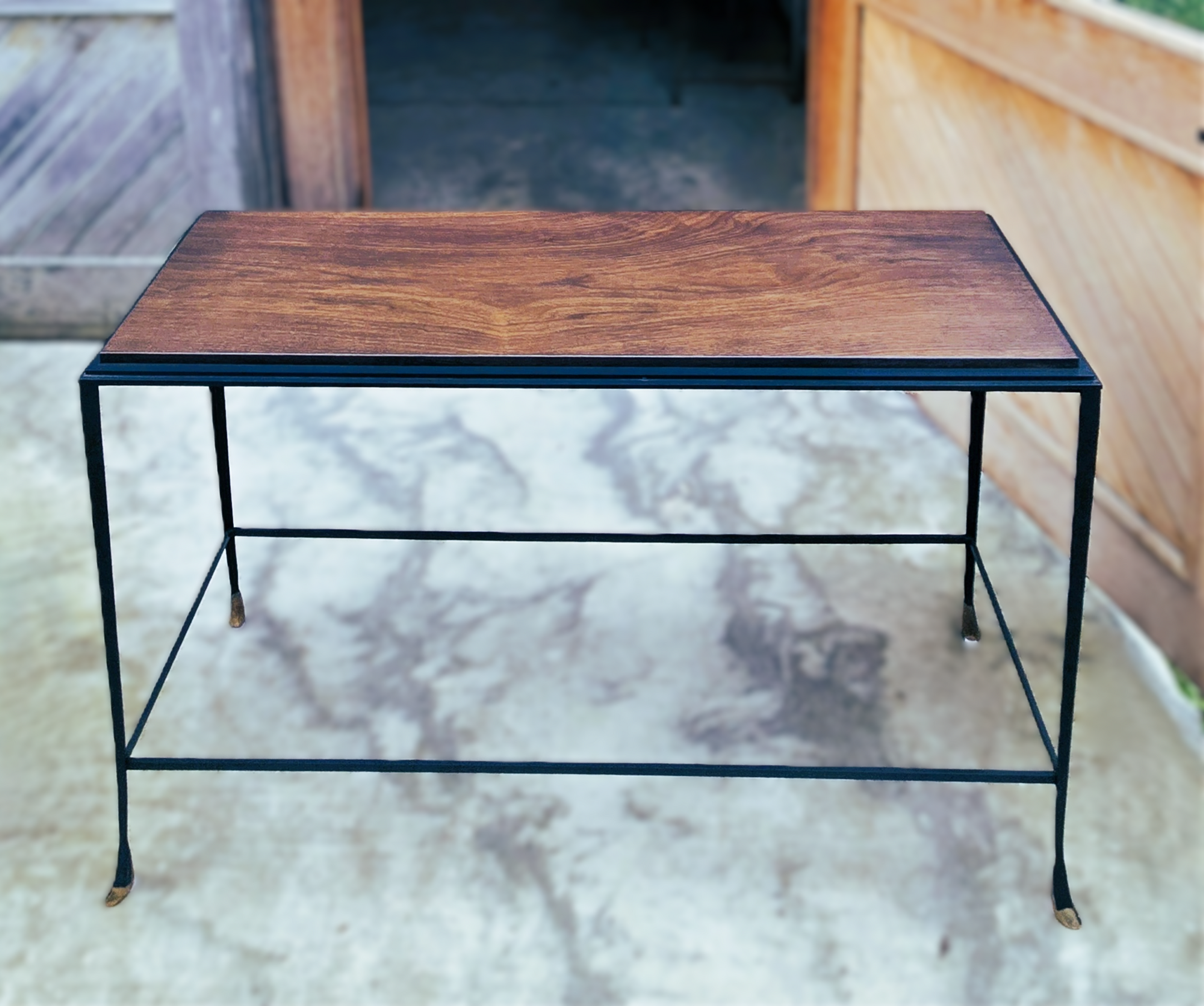 Walnut Console Table: Mid-century modern design, bronze deer-foot detail on legs, by Joseph Stannard Design®.