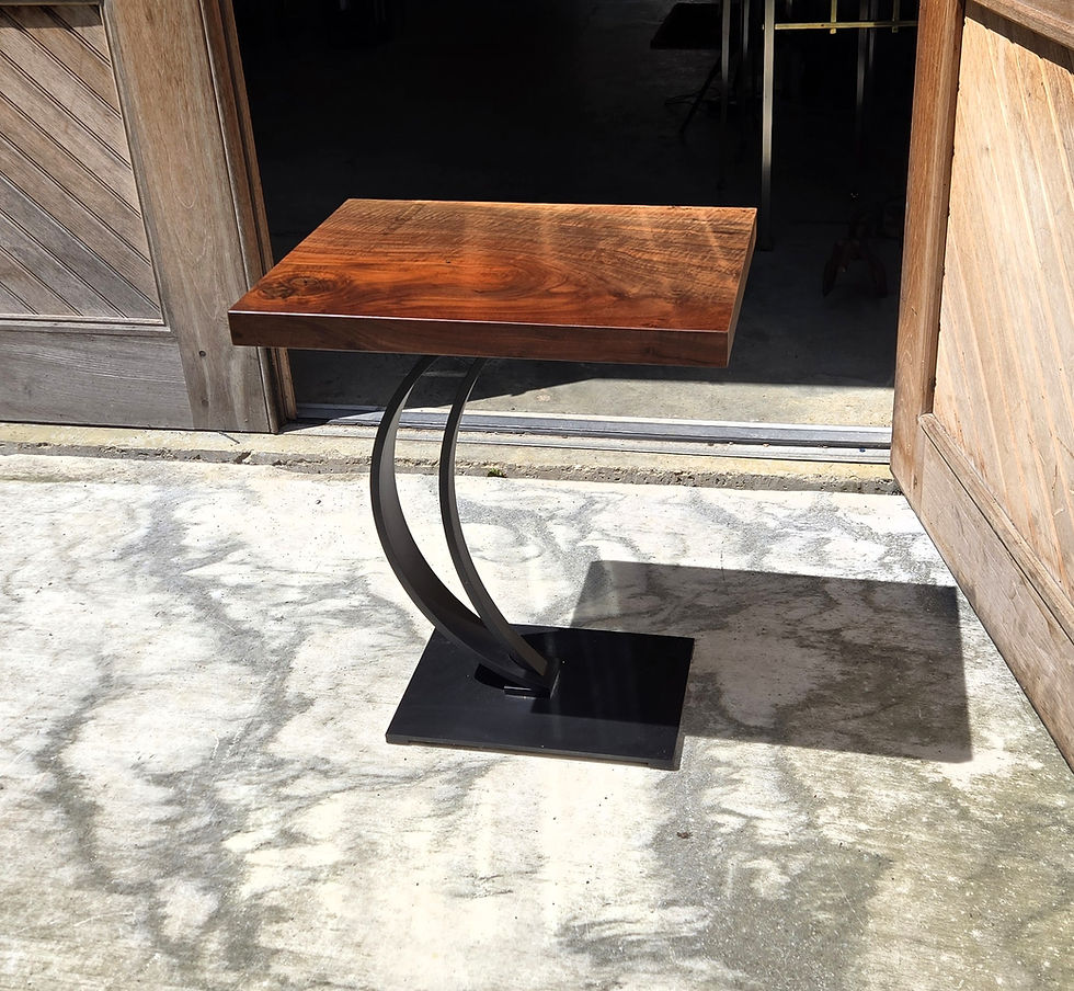 Half Moon Side Table: Modern wood and metal side table