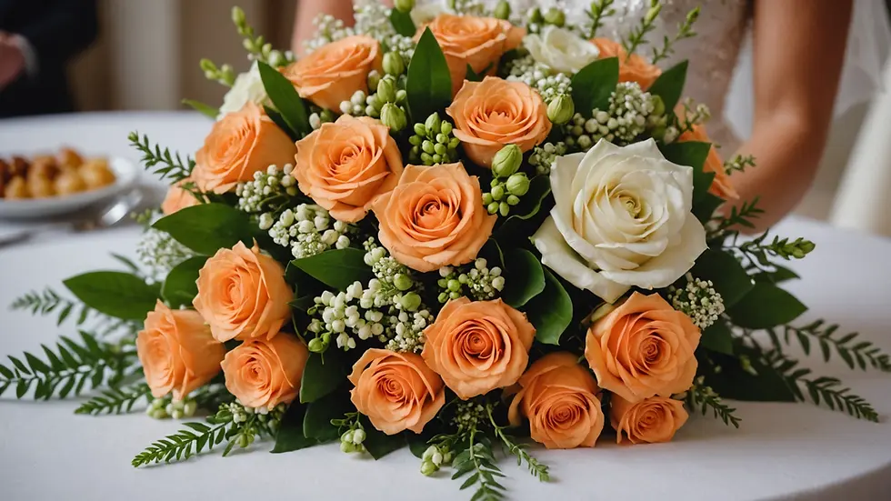 Close-up view of beautifully arranged wedding florals