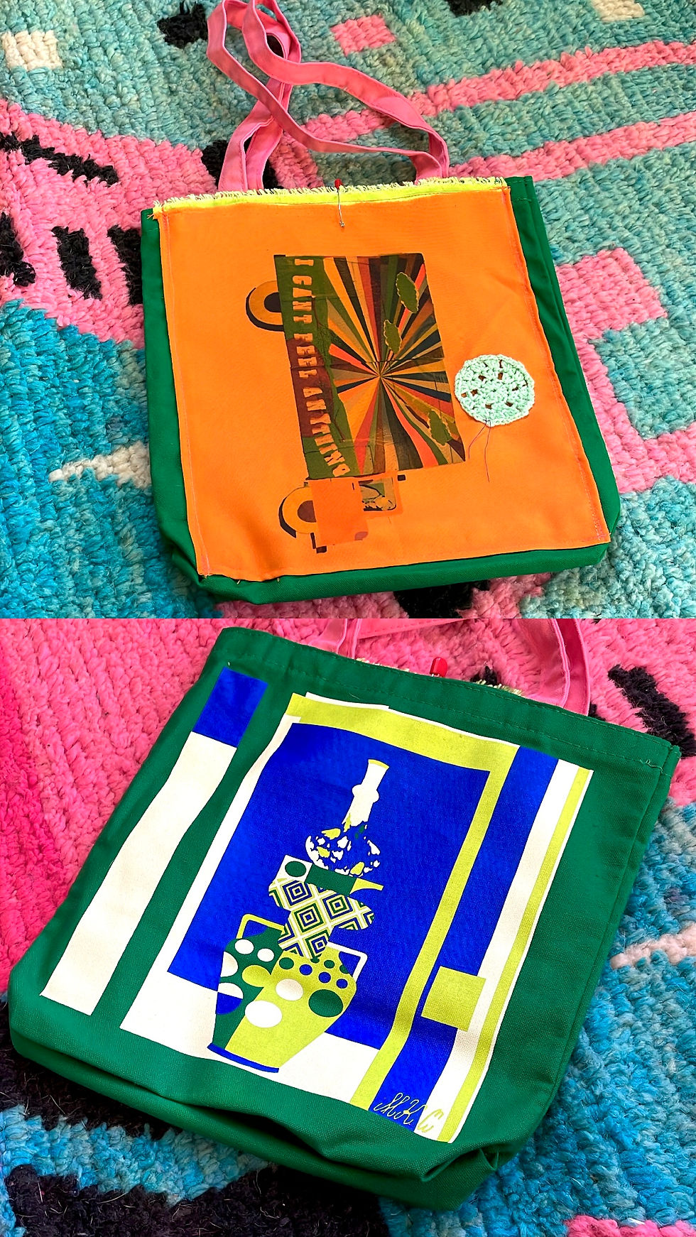 Art Market Vase tote w print pocket