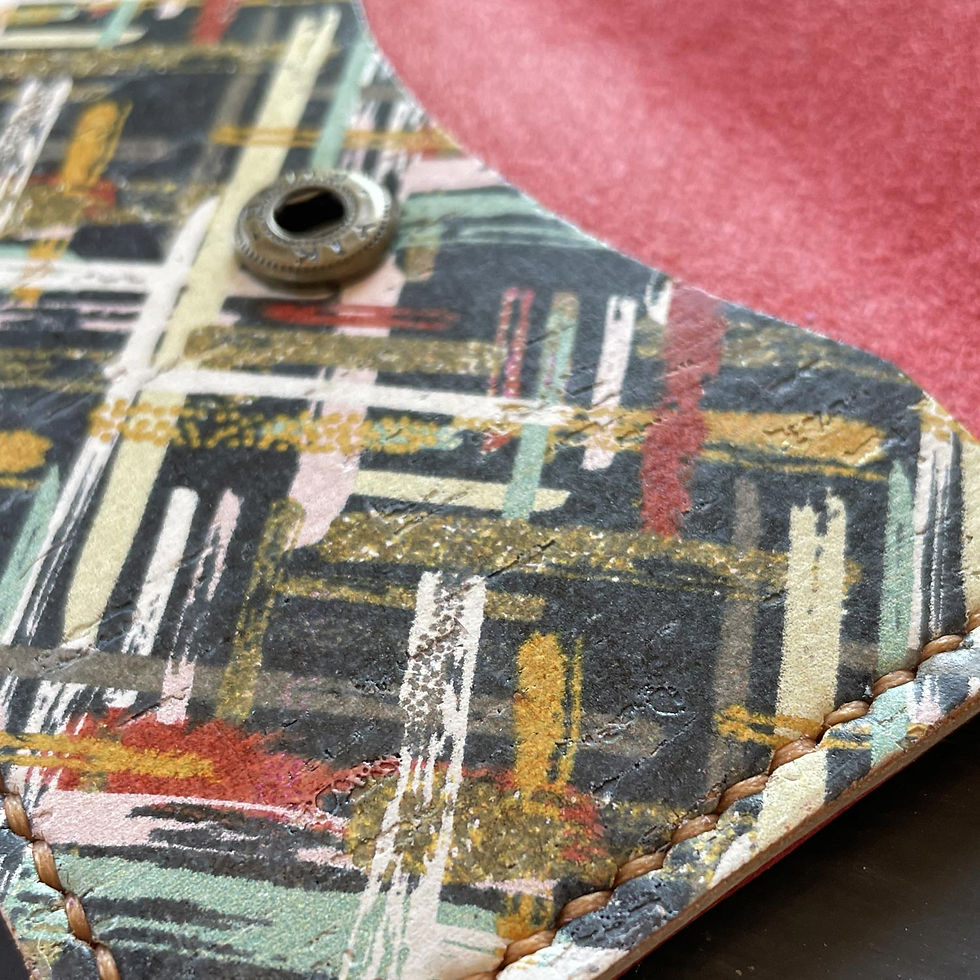 Red leather and striped cork Single Slot Wallet detail view