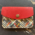 Red leather and striped cork Single Slot Wallet front view
