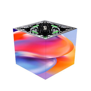Interlocking LED modules forming seamless large-scale display, demonstrating precision calibration and uniform color.