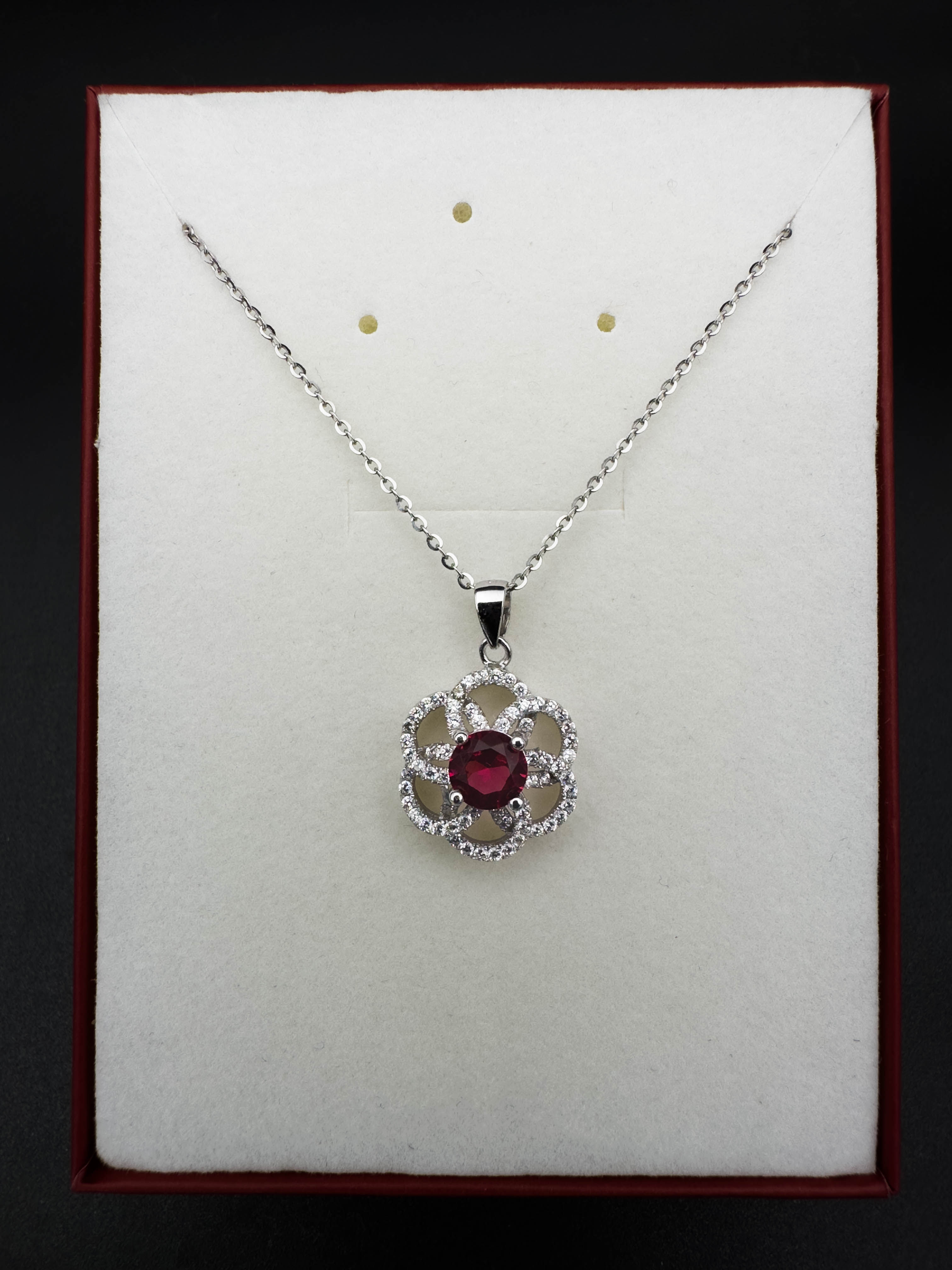 Silver Necklace D10 red