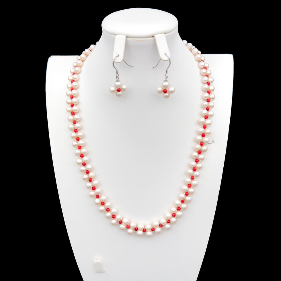 Thumbnail: pearl & coral necklace design necklace+earrings