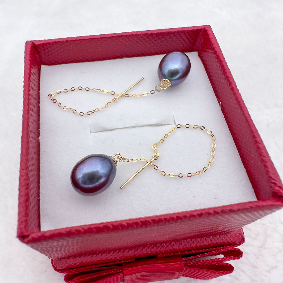 الصورة المصغرة: dangle pearl earrings 2-inch black drop in box