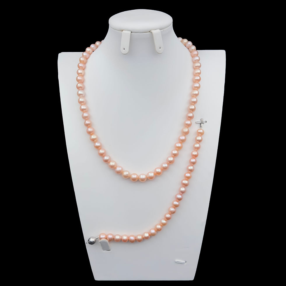 الصورة المصغرة: pearl single strand 8-9mm pink necklace+bracelet