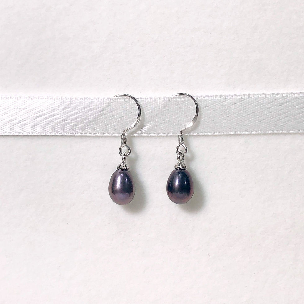 Miniature : drop black pearl earrings blueish silver dangling