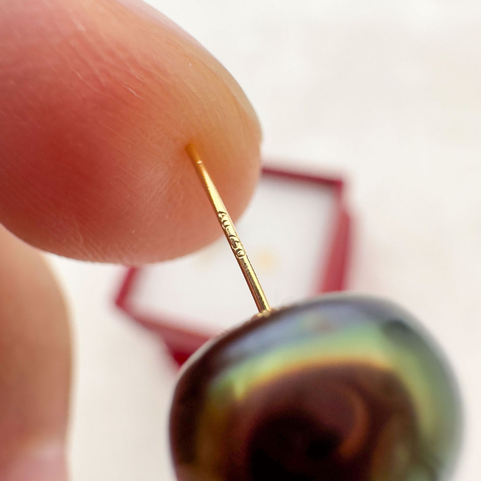Miniature : pearl earrings stud bun 9mm black stamp