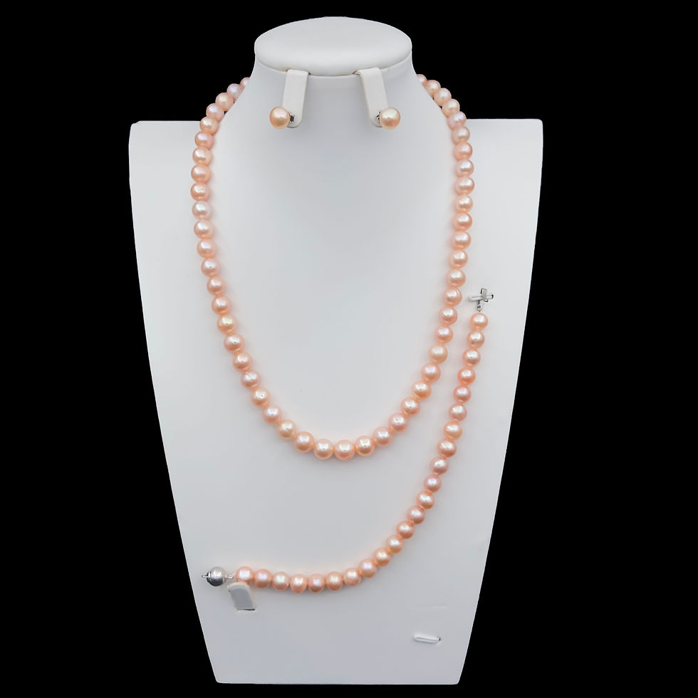 الصورة المصغرة: pearl single strand 8-9mm pink necklace+bracelet+earrings