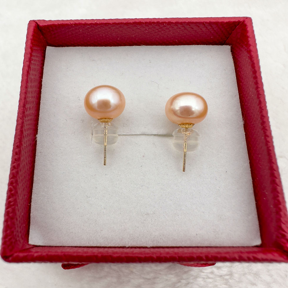 Miniaturbild: pearl earrings stud bun 8mm pink side view