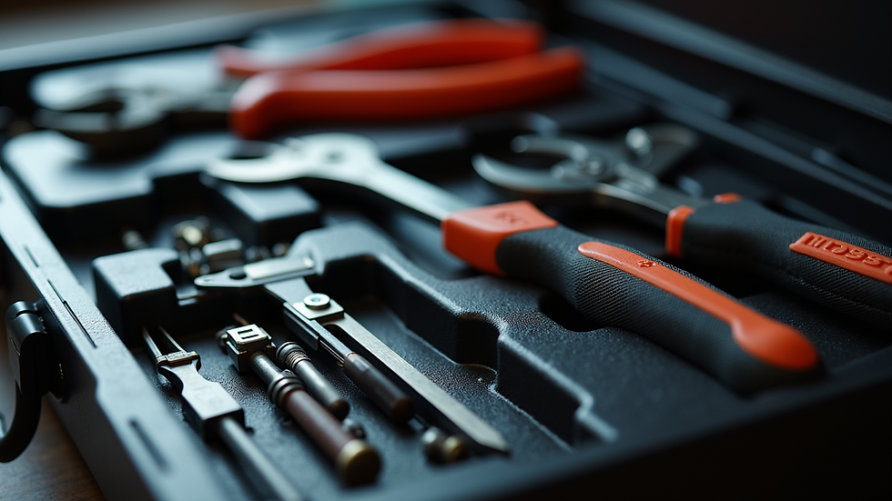 Close-up view of a technician’s toolbox with appliance repair tools