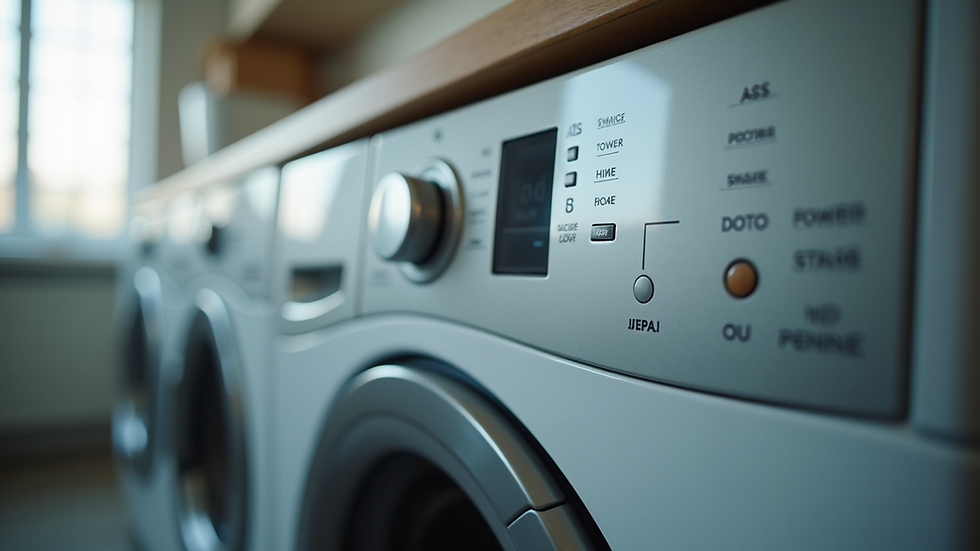 Close-up view of washing machine control panel with buttons and dials