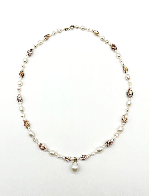 Thumbnail: Gold~ Vishnu ~ Pearl Necklace With Antique Seed Beads