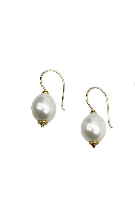 Thumbnail: Gold ~ Pallas~ Earrings With White Freshwater Pearls