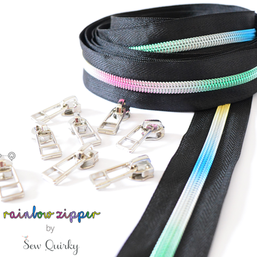 3m black zipper with rainbow teeth + 8 silver pulls Sew Quirky