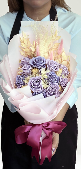 12 Soft Lilac and Pure Purple Rose Preserved Flower Bouquet - Delivery SG