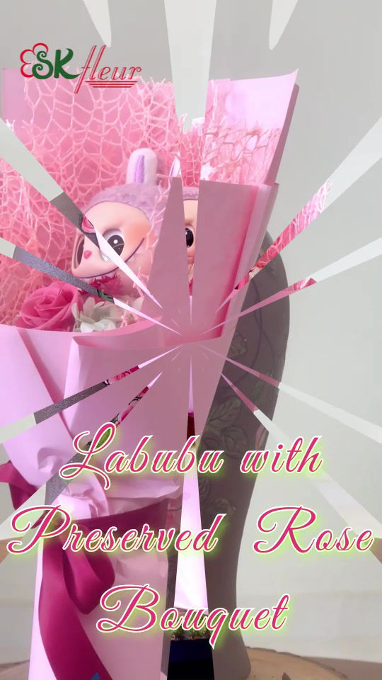 Beautiful Preserved Flower Bouquet Singapore: Labubu with Preserved Rose