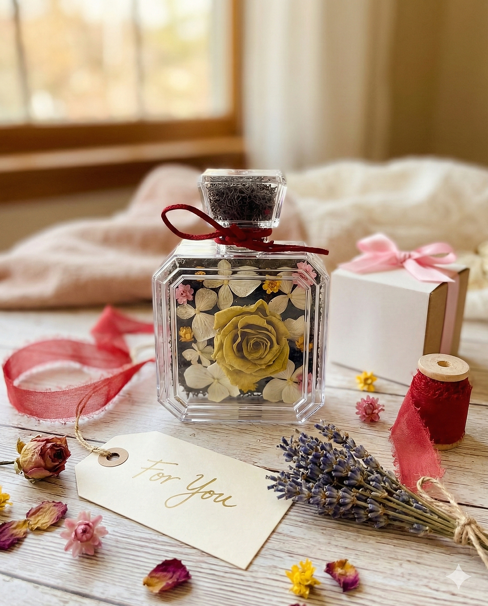 Classic Square Blooms in a Bottle: Autumn Preserved Flowers