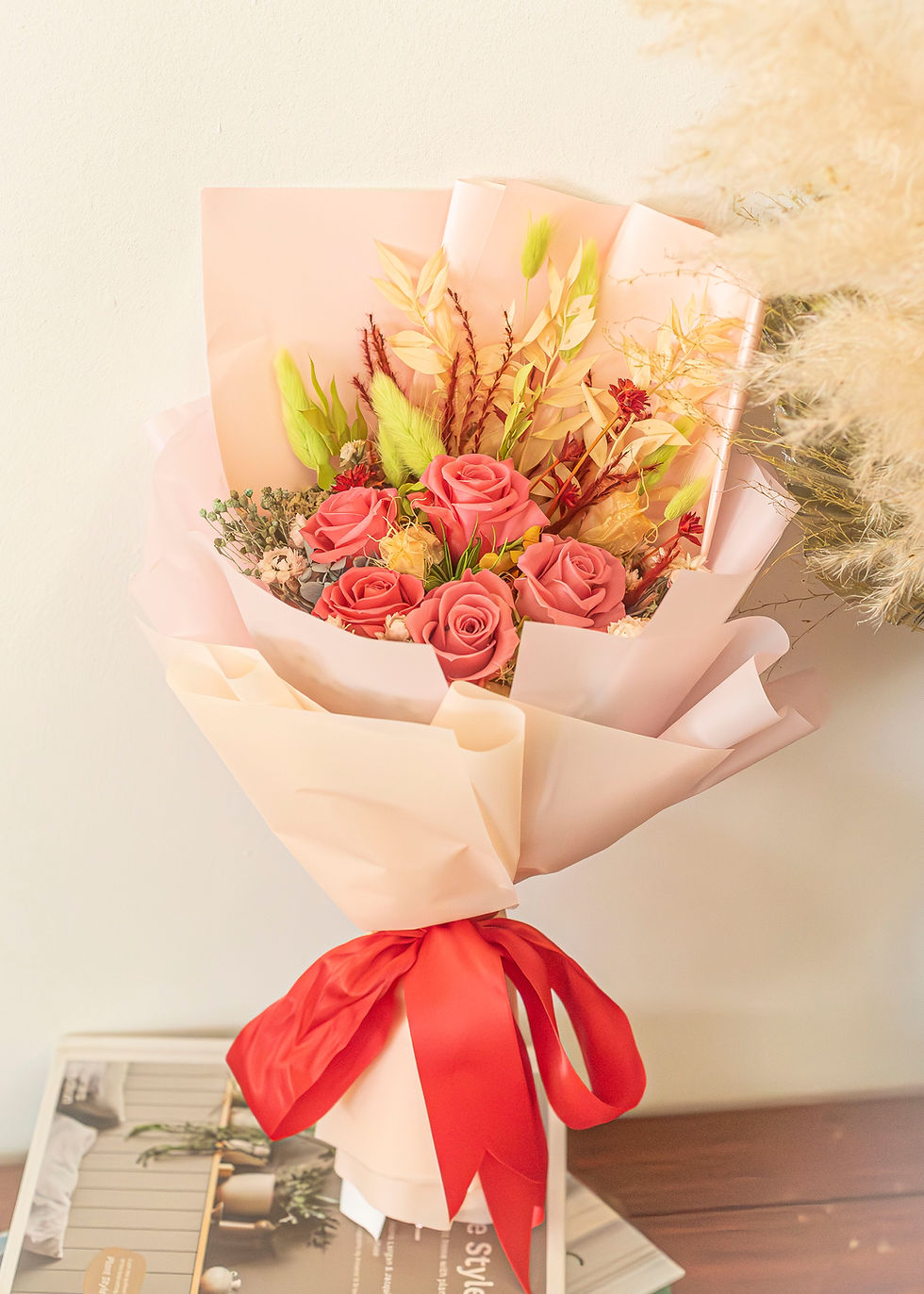 5 Dolce Pink Rose Preserved Flower Bouquet - Premium Birthday & Anniversary Gift