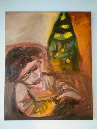 Mother snoozing after Christmas lunch Oil on Canvas