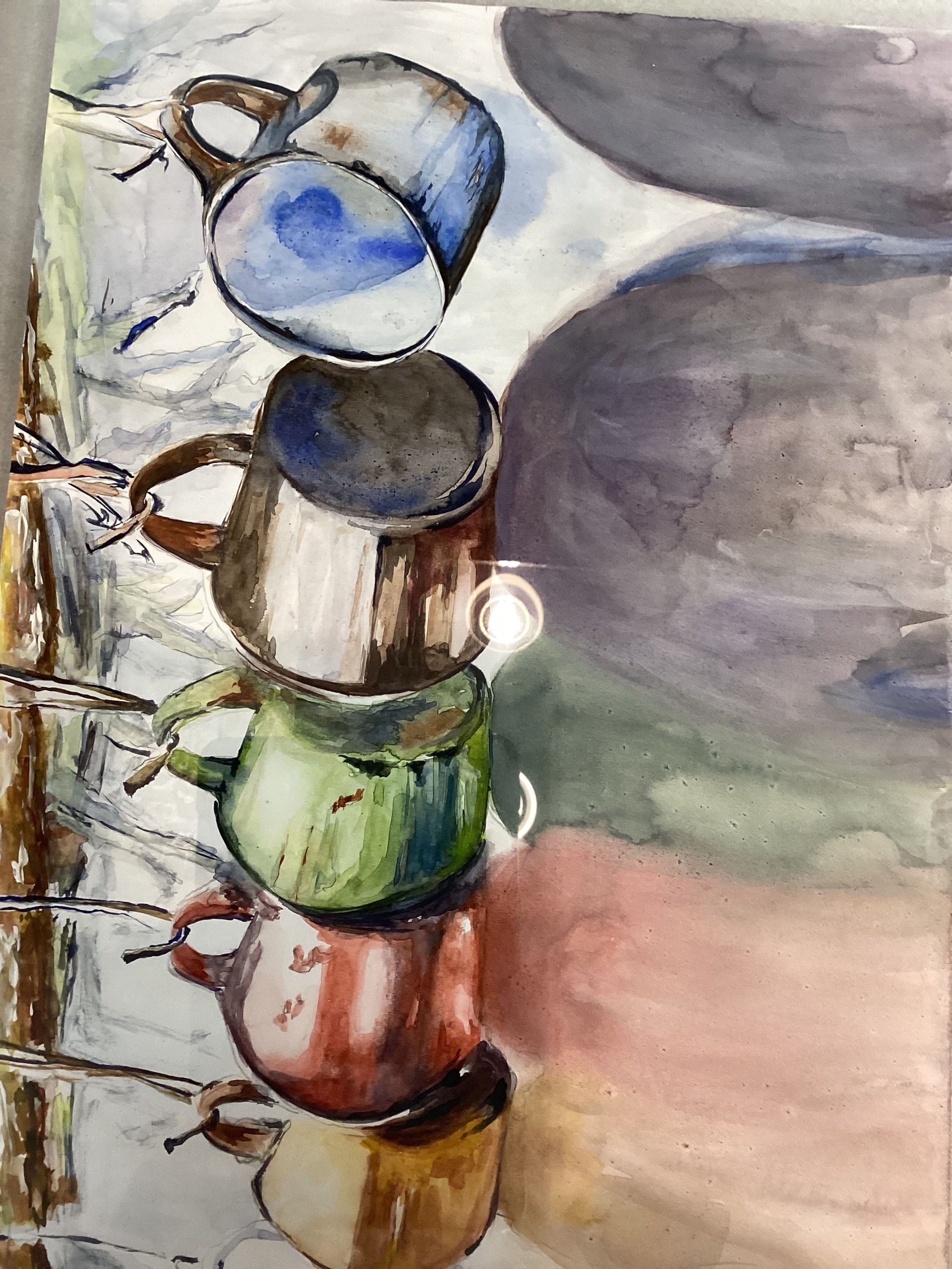 Colorful cups watercolour painting