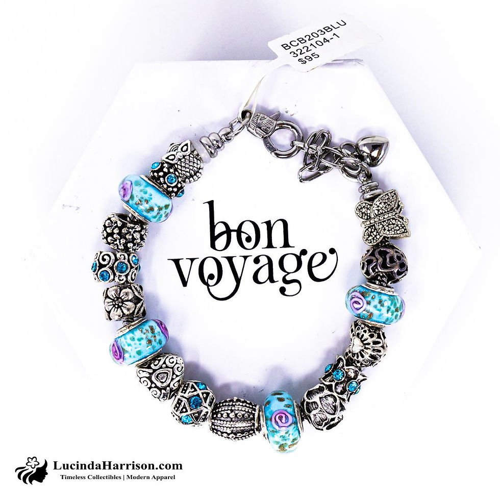 Thumbnail: Bon Voyage European Murano Glass Charm Blue Silver Bracelet