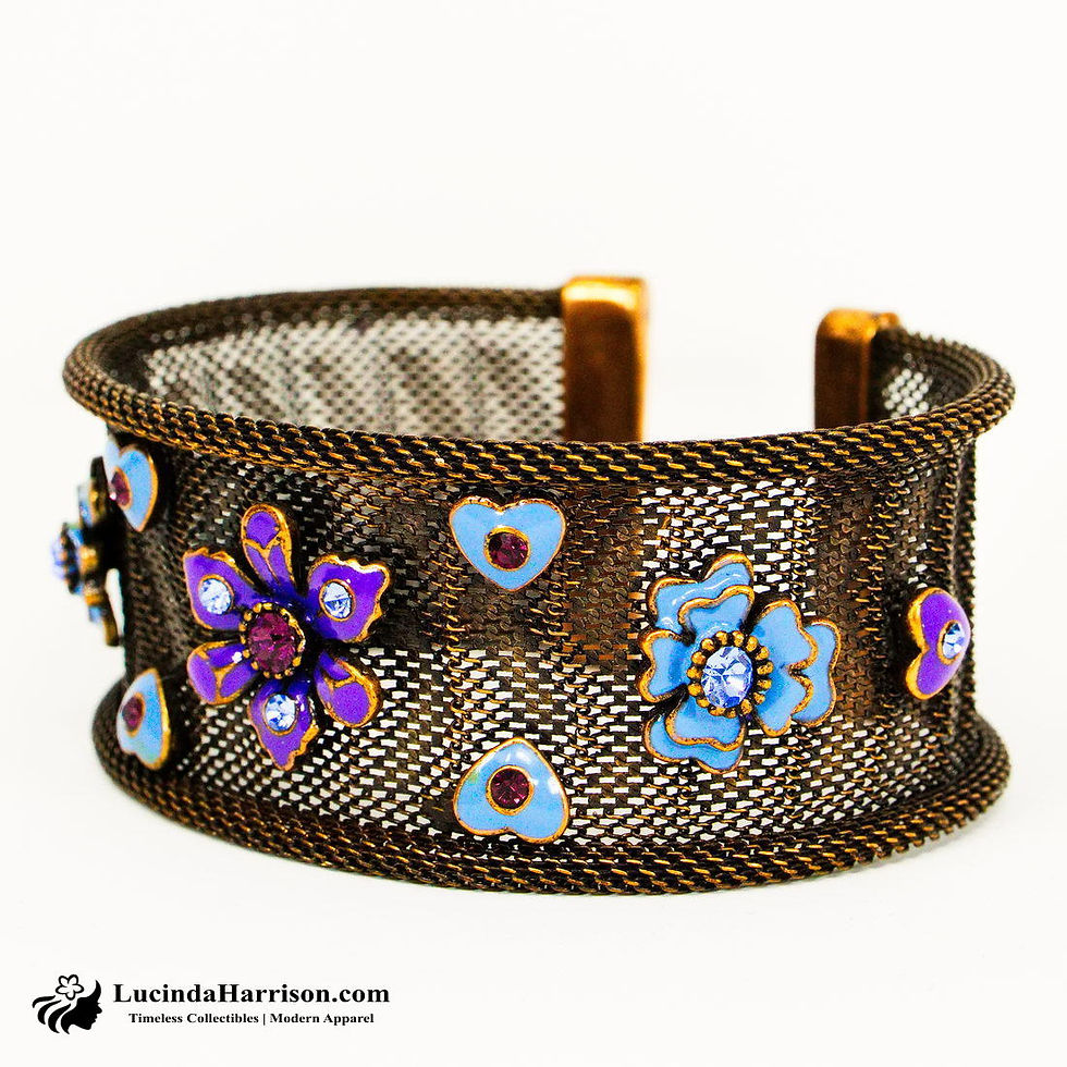 Thumbnail: Vintage Copper Cuff Bracelet w/Enamel Floral Embellishments
