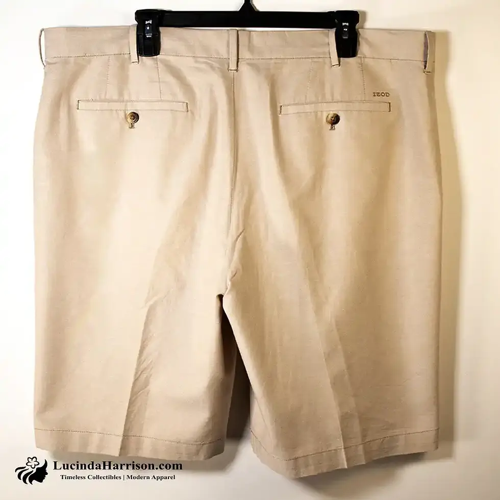 Thumbnail: Izod Saltwater Stretch Mens Cargo Shorts Khaki and Charcoal Flat Front Size 40