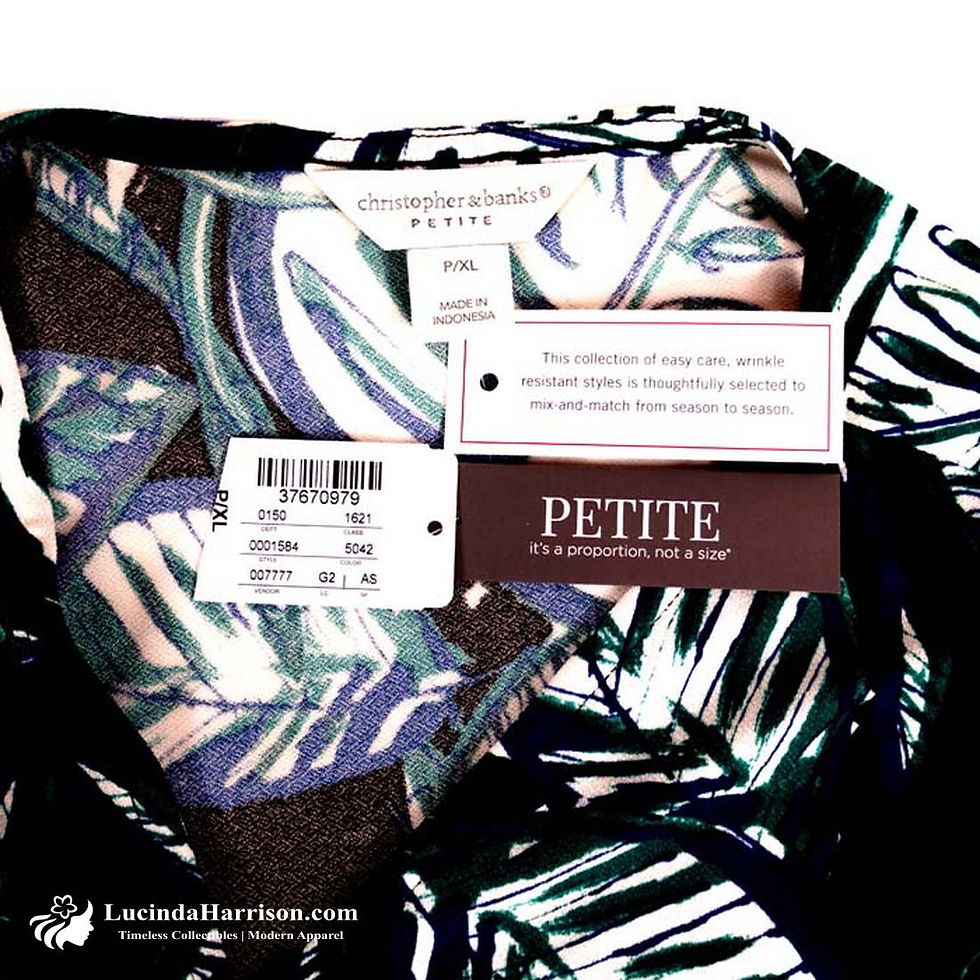 Thumbnail: Christopher & Banks Faux-Wrap Blouse Leaf Pattern Petite Large PL