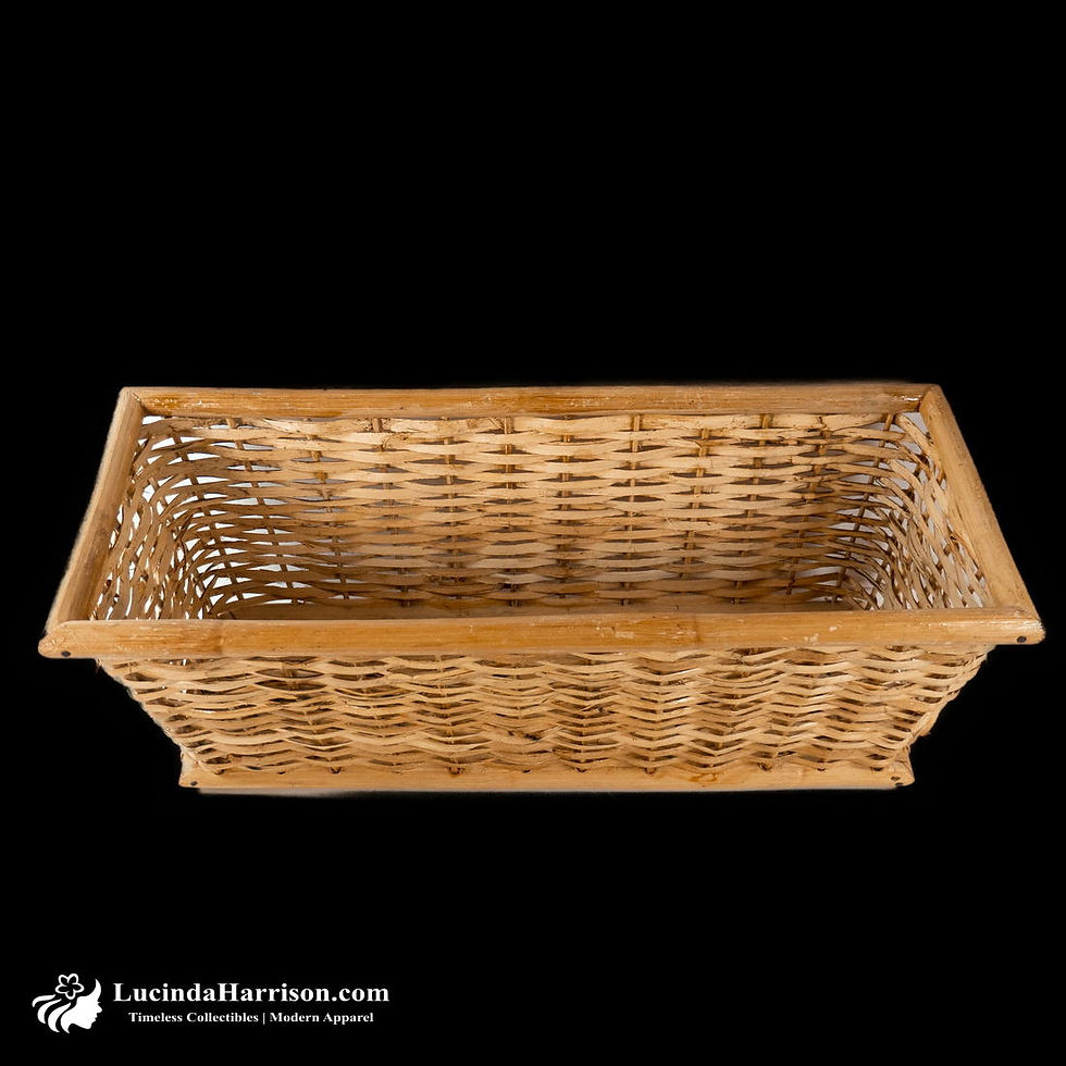Thumbnail: Vintage Rectangle Ledge Basket Natural Bamboo Handwoven Rattan