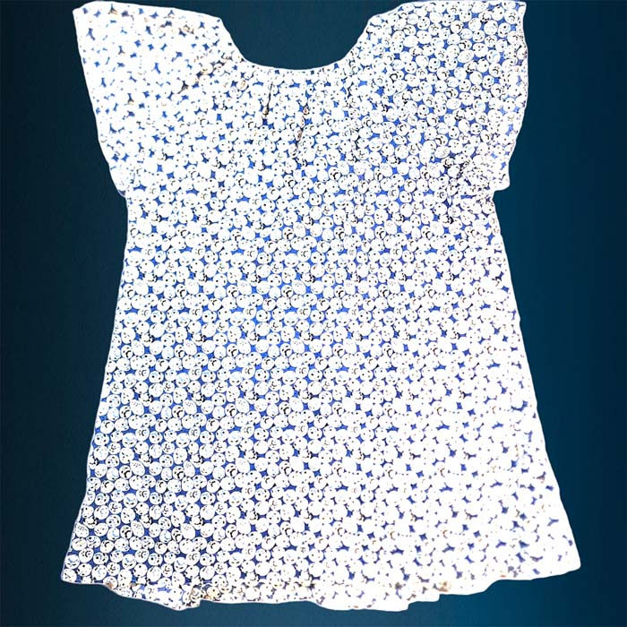 Thumbnail: Fred Davis Tiered Ruffle Blue White U-Neckline Top Size Medium